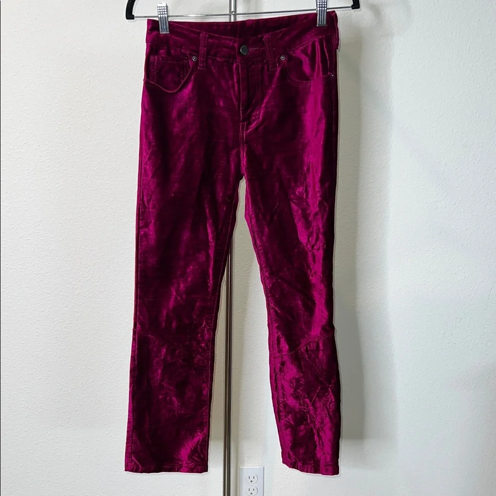 Free People Velvet Velour Fuchsia Holiday Style Crop Pants - Picture 1 of 5